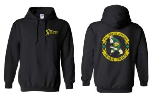 #2- Black Hoody- Front Left Chest Embroidered + Full Back Printed